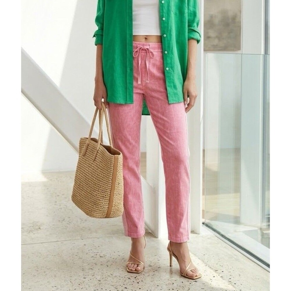 Made In Italy Pink Mineral Wash Side Stripe Jogger Pants L/XL Stretch Drawstring